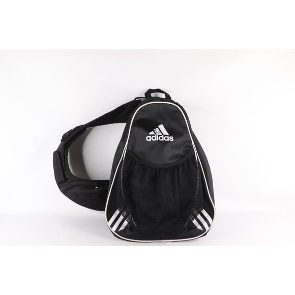 Vintage Adidas Spell Out Striped Load Spring Slingback Soccer Ball Holder Bag